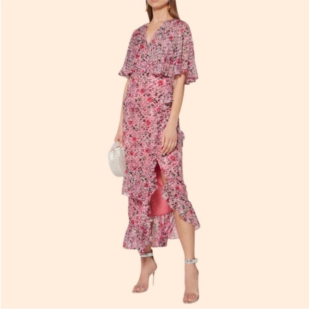 SALONI Pink Floral Silk Wrap Dress - like new, great price $860 retail